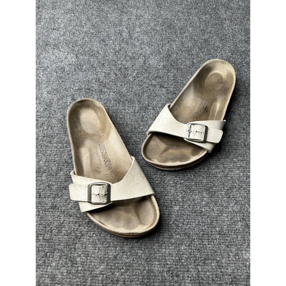 Womens Sandals Birkenstock Madrid White Leather Buckle, Size US 6 EU 37